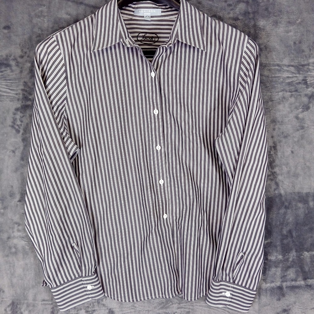 Foxcroft Shirt Womens 16 Black White Stripe Non Iron Fitted Button Front Dress - Picture 2 of 9